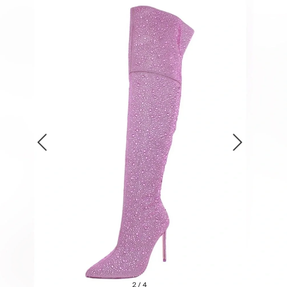 Steve Madden | Vivianne Pink Rhinestone Pointed-Toe Over-the-Knee Boots